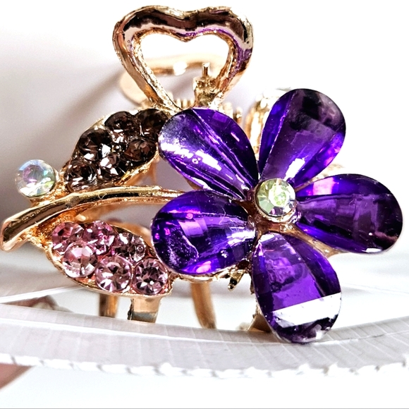 NWT Small Purple Gems & Rose Gold Enamel Flower Hair Clip! - Picture 1 of 16